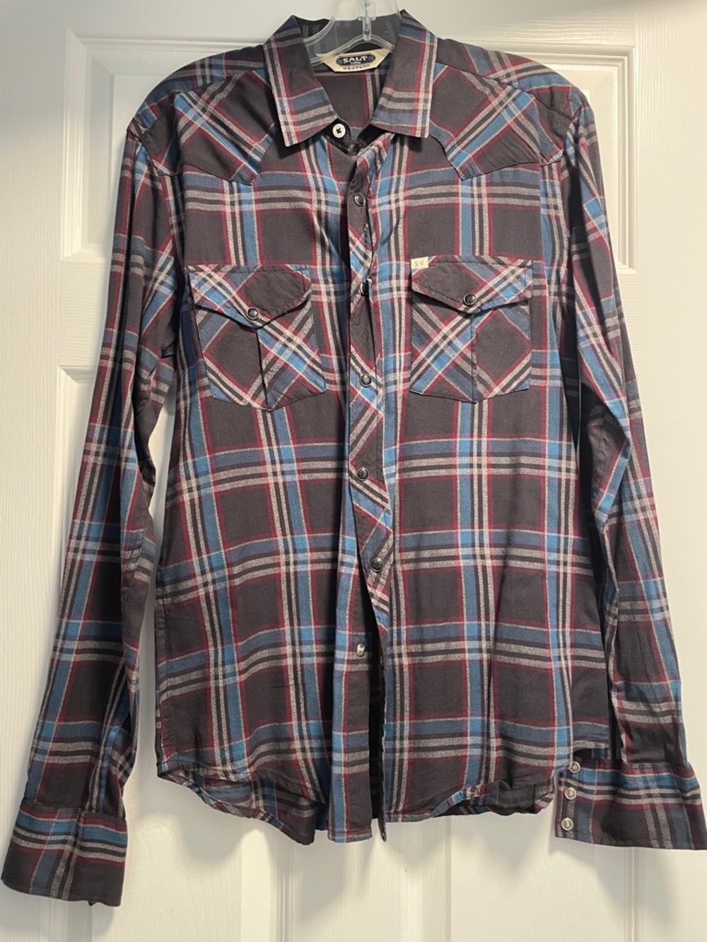 Salt Valley Western Men's Charcoal Plaid Button-Down Long Sleeve Shirt